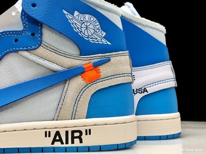 1st Kicks Powder Off-White Jordan 1 Blue Air UNC AQ0818-148 0809